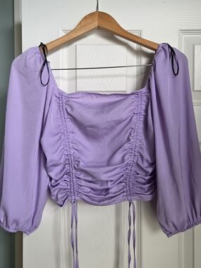 Forever 21 Lavender Ruched Square-Neck Blouse with Balloon Sleeves